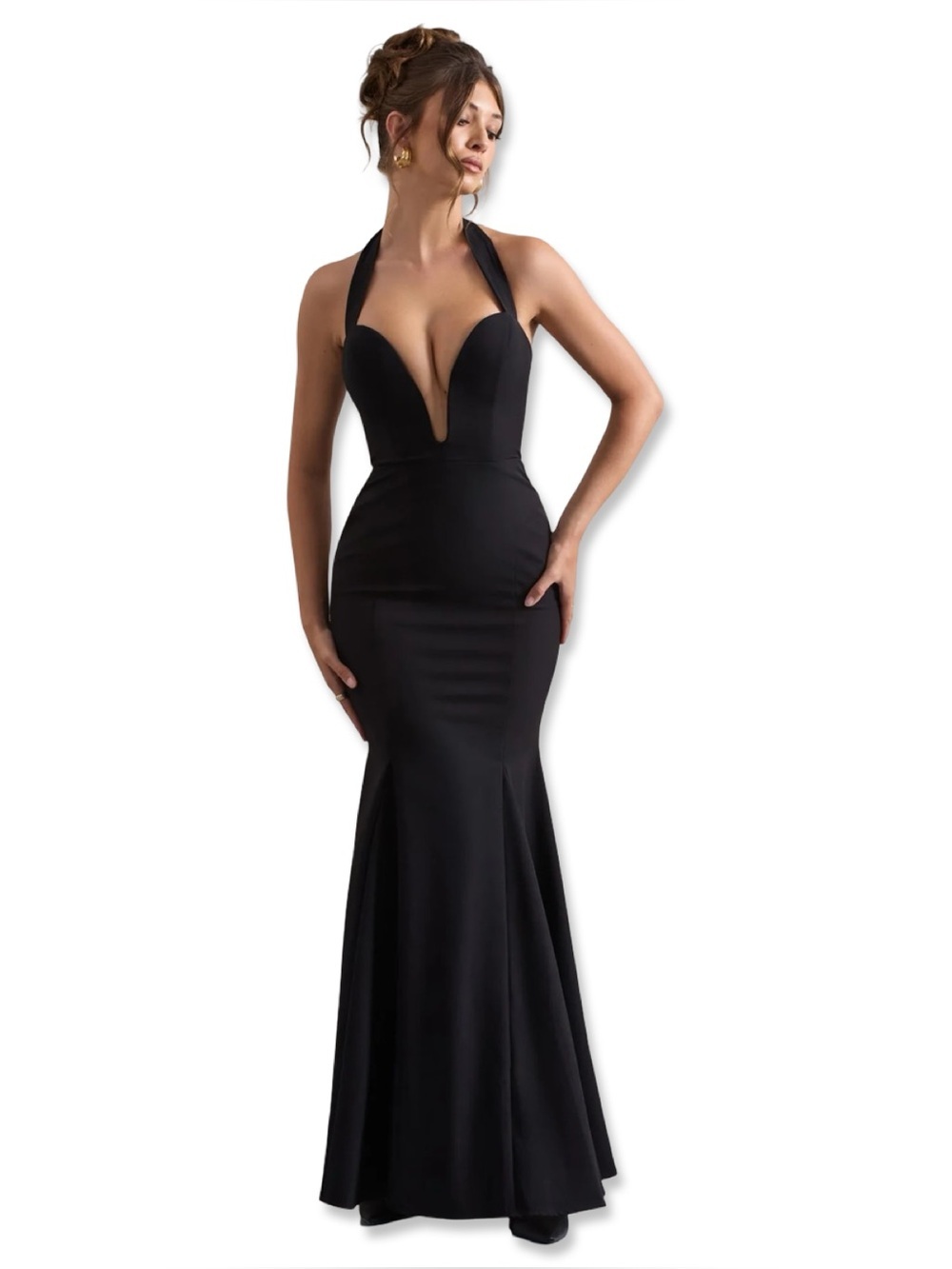 Club L London Black Plunge Halter Formal/Black Tie Gown | Size 6 | worn ONCE - Picture 5 of 12